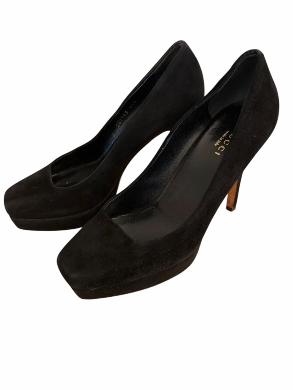 Vintage Gucci Black Suede Platform Pumps Stiletto Heels Y2K Designer Size 35.5 - Picture 3 of 11